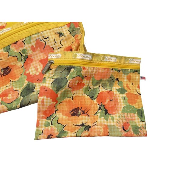 Vintage Lesportsac Yellow Orange Floral Weekender Duffel With Pouch - Picture 2 of 10
